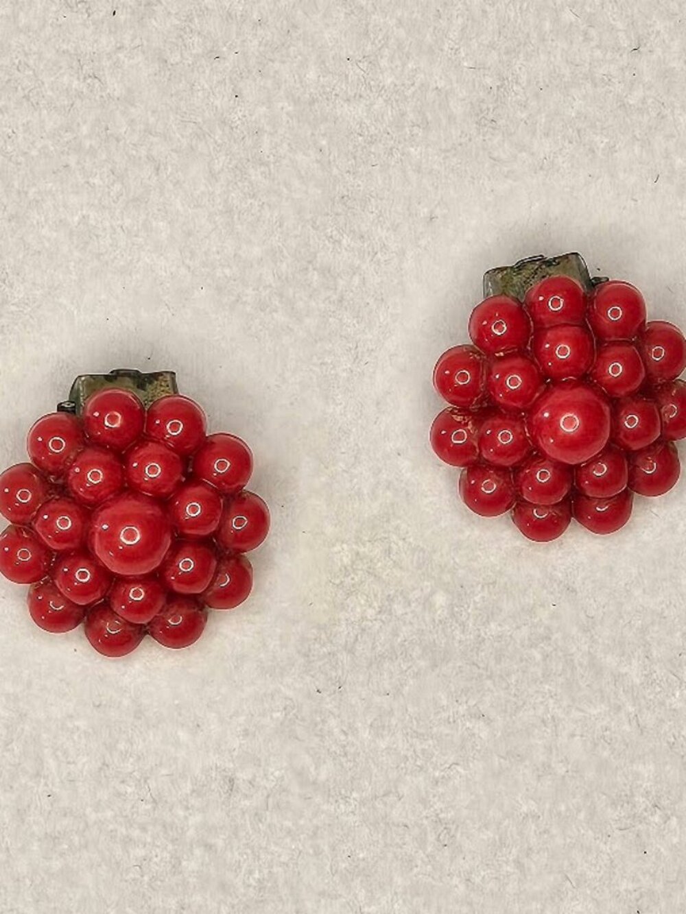 Vintage Mid-Century Red Bead Cluster Clip-On Earrings